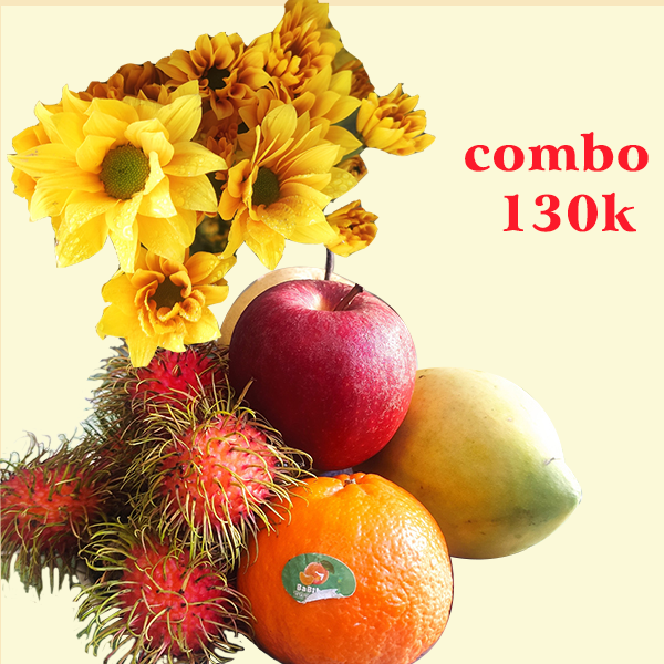 Combo mâm ngũ quả và hoa mai cam